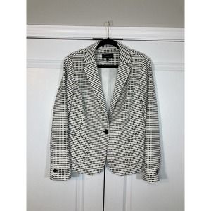 Talbots Black & White Check One Button Office Career Wear Blazer Size Large